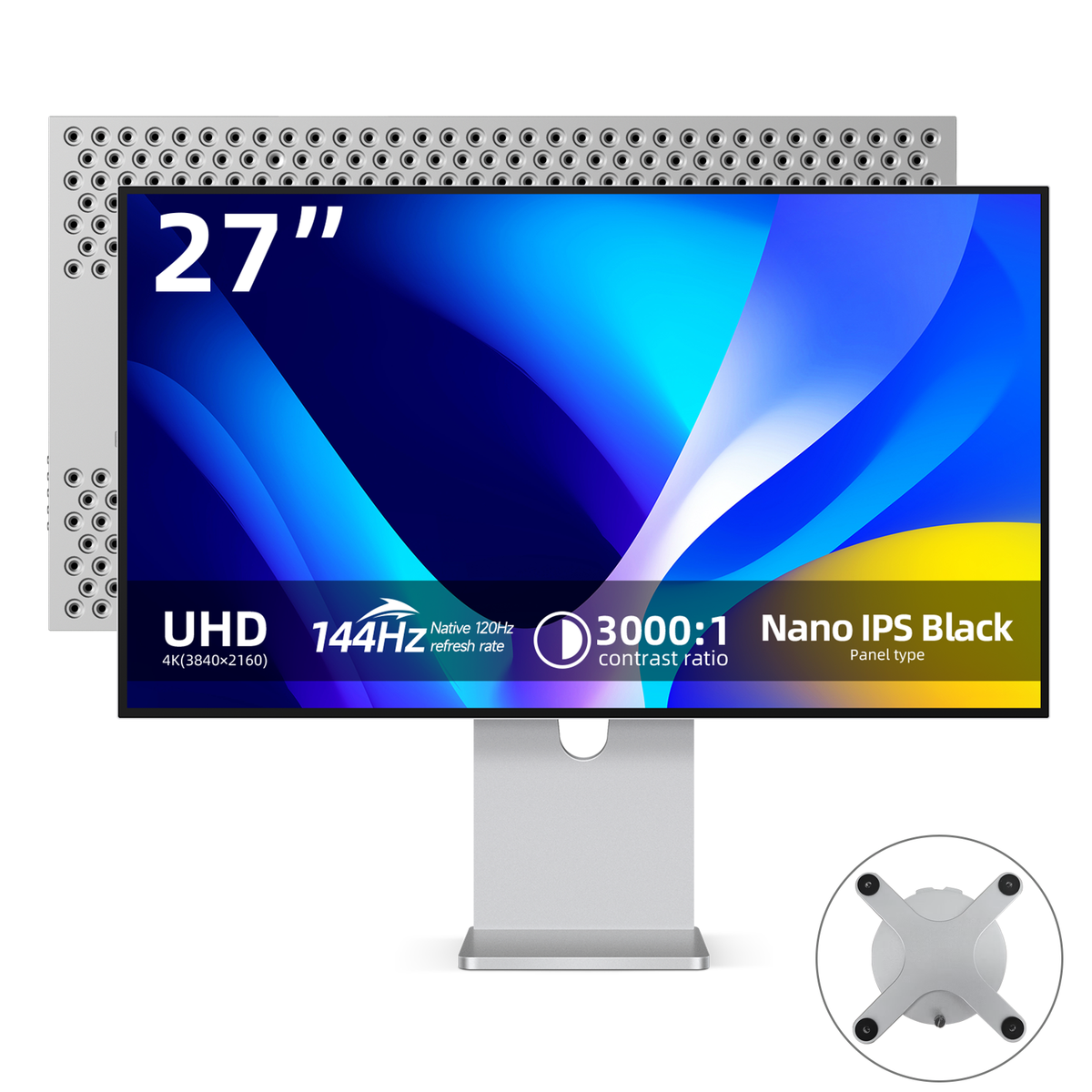 Fyniox27 Inch 4K 144Hz Monitor for MacBook Pro, Nano IPS Black ΔE≤1.5 99% DCI-P3, Thunderbolt 65W Type-C HDMI 2.1, 1ms FreeSync/G-Sync, Height Adjustable Pivot,,VESA Mountable