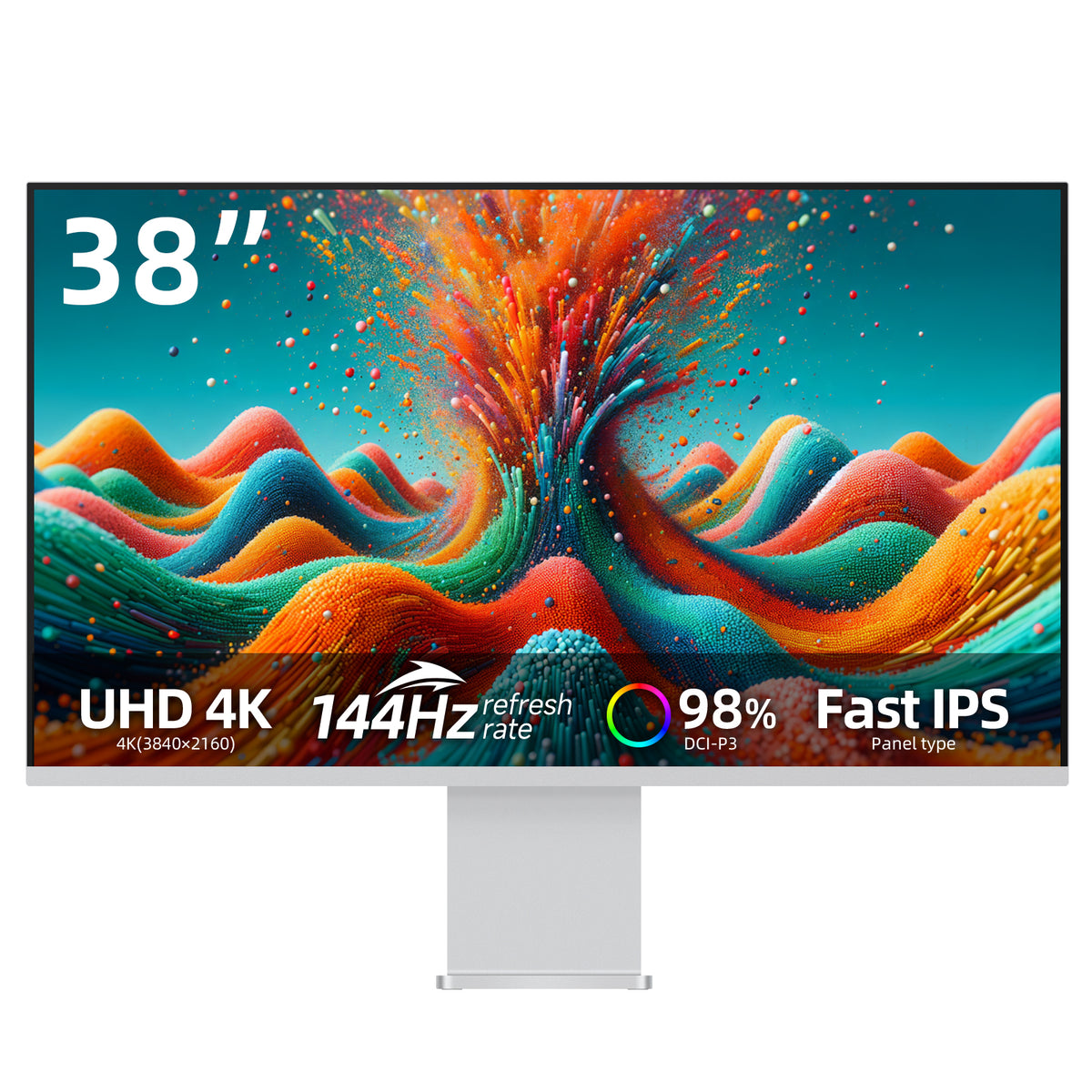 Fyonix 38 Inch 4K Monitor UHD 3840×2160 144Hz Fast IPS Panel, USB-C 65W, HDMI & DP , 98% DCI-P3, ΔE≤2, Height-Adjustable & Pivot Stand — for Creators & Designers