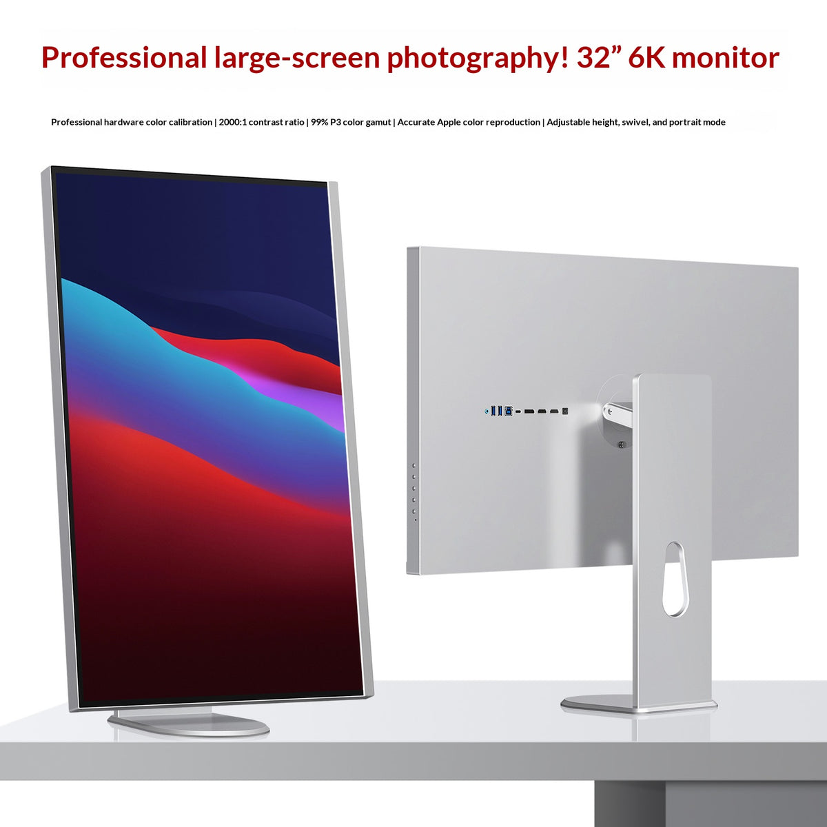 Fyonix 32 Inch 6K Monitor 6016*3384 IPS Panel, 2000:1 USB-C HDMI & DP, 99% DCI-P3, ΔE≤2, Height-Adjustable & Pivot Stand — for Creators & Designers