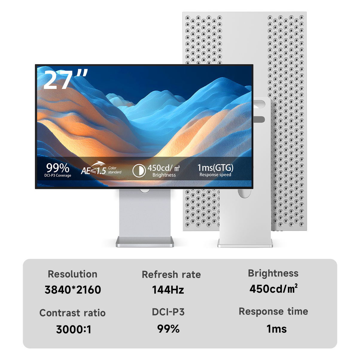 Fyniox27 Inch 4K 144Hz Monitor for MacBook Pro, Nano IPS Black ΔE≤1.5 99% DCI-P3, Thunderbolt 65W Type-C HDMI 2.1, 1ms FreeSync/G-Sync, Height Adjustable Pivot,,VESA Mountable