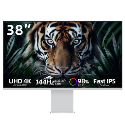 Fyonix 38 Inch 4K Monitor UHD 3840×2160 144Hz Fast IPS Panel, USB-C 65W, HDMI  & DP , 98% DCI-P3, ΔE≤2, Height-Adjustable & Pivot Stand — for Creators & Designers