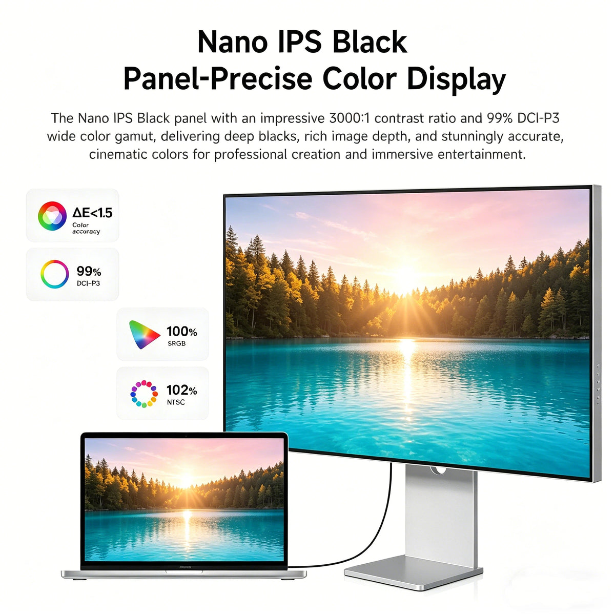 Fyniox27 Inch 4K 144Hz Monitor for MacBook Pro, Nano IPS Black ΔE≤1.5 99% DCI-P3, Thunderbolt 65W Type-C HDMI 2.1, 1ms FreeSync/G-Sync, Height Adjustable Pivot,,VESA Mountable
