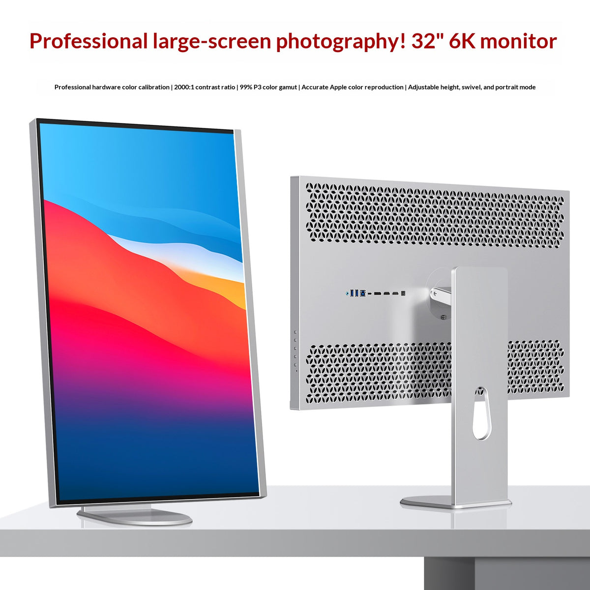 Fyonix 32 Inch 6K Monitor 6016*3384  IPS Panel, 2000:1 USB-C HDMI & DP, 99% DCI-P3, ΔE≤2, Height-Adjustable & Pivot Stand — for Creators & Designers